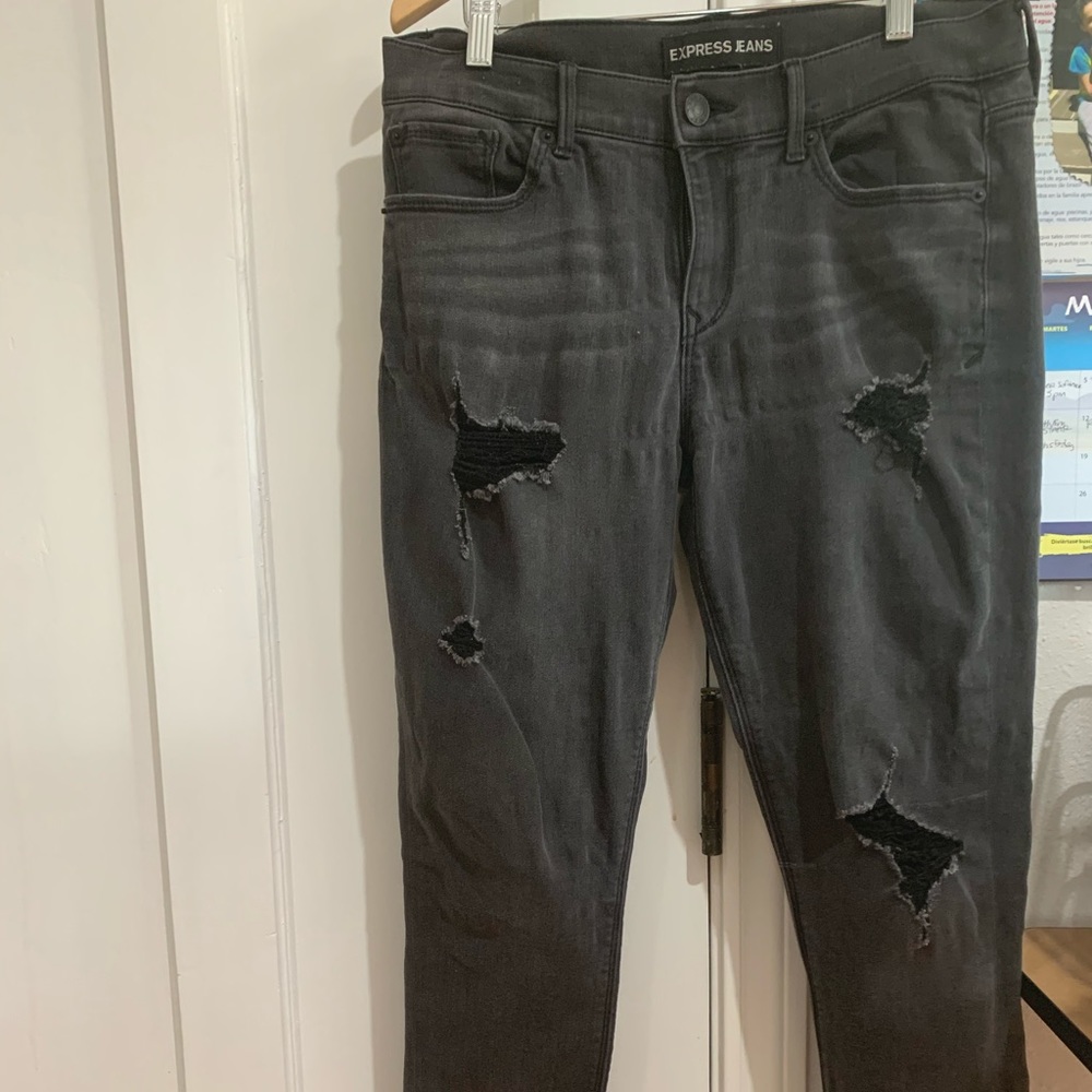 Black wash destructive jeans